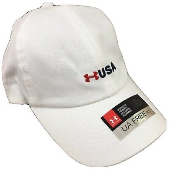 UNDER ARMOUR Women Free Fit White Embroidered "USA" Baseball Golf Tennis Cap NWT - Picture 1 of 8